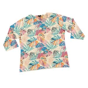 🌴 Moffi Tropical Leaf Print Lightweight Knit Top XXL Resort Vacation Blouse